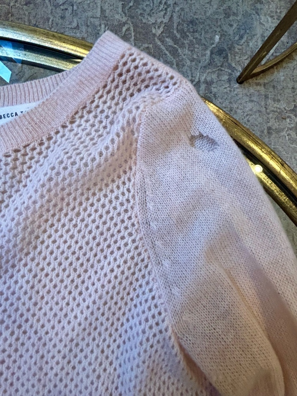 Rebecca Taylor Pink Cashmere Tie Back Sweater, Open Knit Bow Details, Size M - Picture 5 of 8